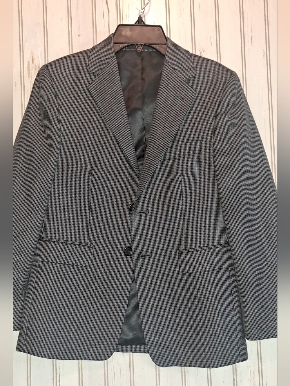Boys Chaps Sport Coat Blazar Houndstooth Blue Grey Pockets Sz 12 NWOT